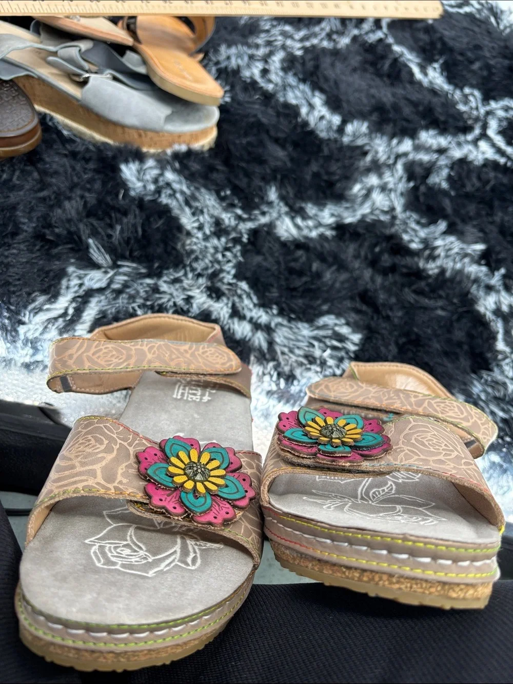 L'Artiste by Spring Step genuine leather cuteness flower wedge sandal shoes 38